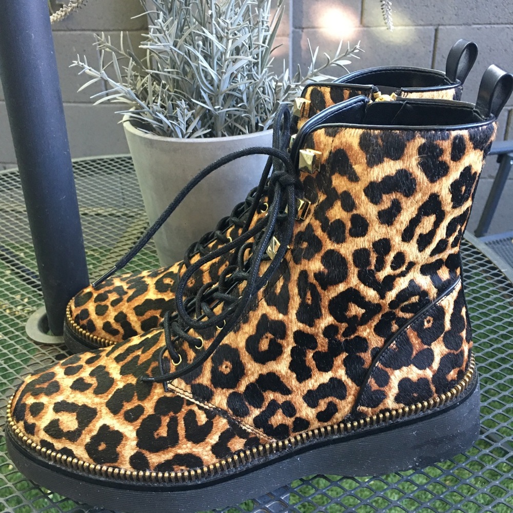 Michael Kors leopard print calf hair booties